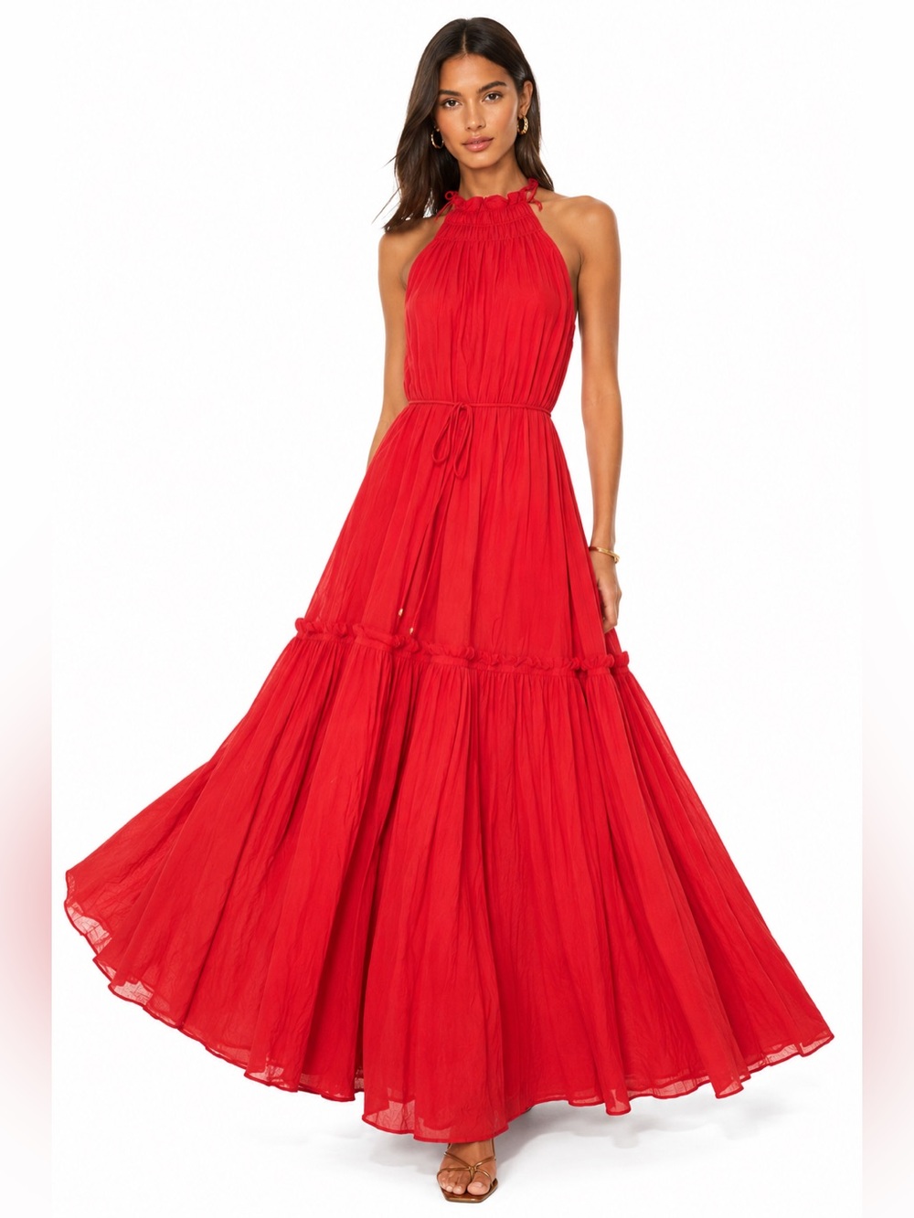 new banana republic Crinkle Maxi Dress with Silk Red Halter